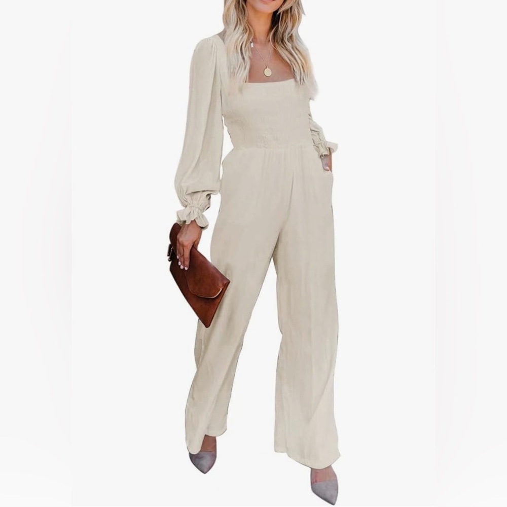 Womens Ruffle Sleeve High Waisted Wide Leg Jumpsuit